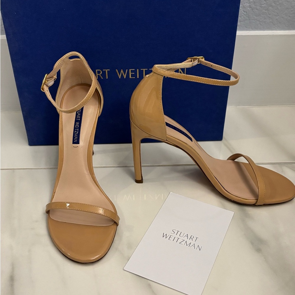 Stuart Weitzman Nudistsong 8.5 Adobe Aniline (Tan) Patent Leather